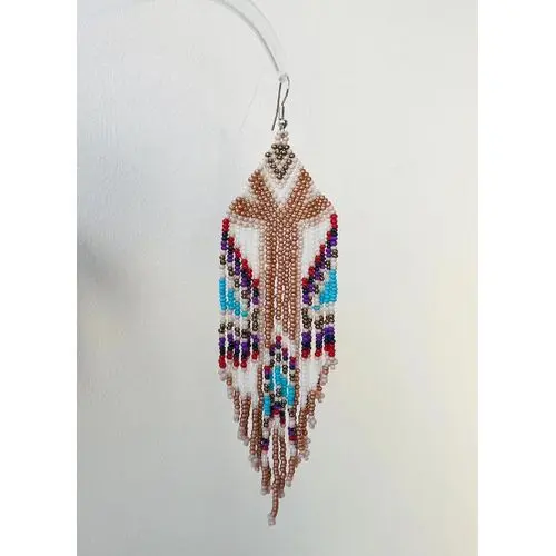 Boucles D'oreilles Perlées Pendantes en Motifs Africain Multicolore