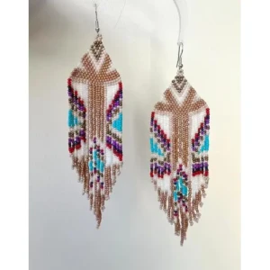 Boucles D'oreilles Perlées Pendantes en Motifs Africain Multicolore