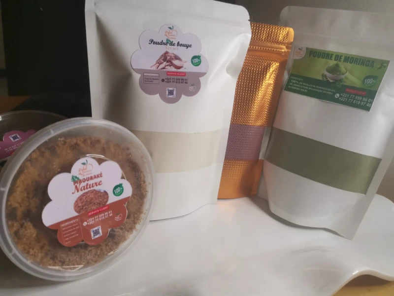 Poudre de bissap,poudre de moringa,poudre de bouye ,mbourake nature et Nutella pack jus pour goûter enfants,barquette gaufres